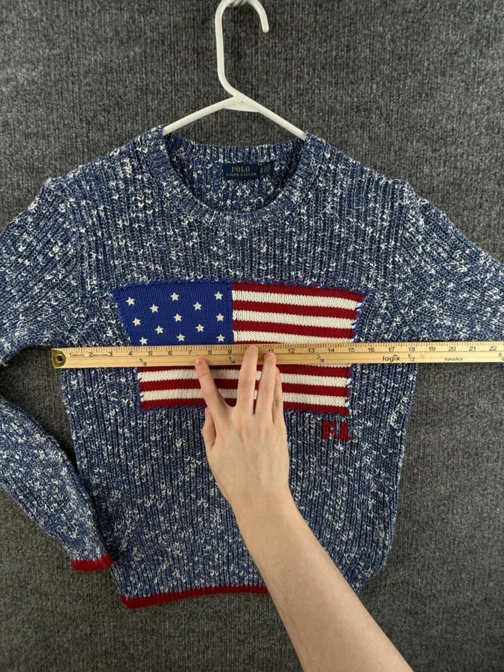 Polo Ralph Lauren XS Speckled USA Flag Chunky Knit Graphic Crew Neck Pullover